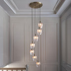120654 7 Light Pendant Antique Brass Plate & Clear Ribbed Glass