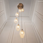 120654 7 Light Pendant Antique Brass Plate & Clear Ribbed Glass