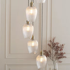 120654 7 Light Pendant Antique Brass Plate & Clear Ribbed Glass