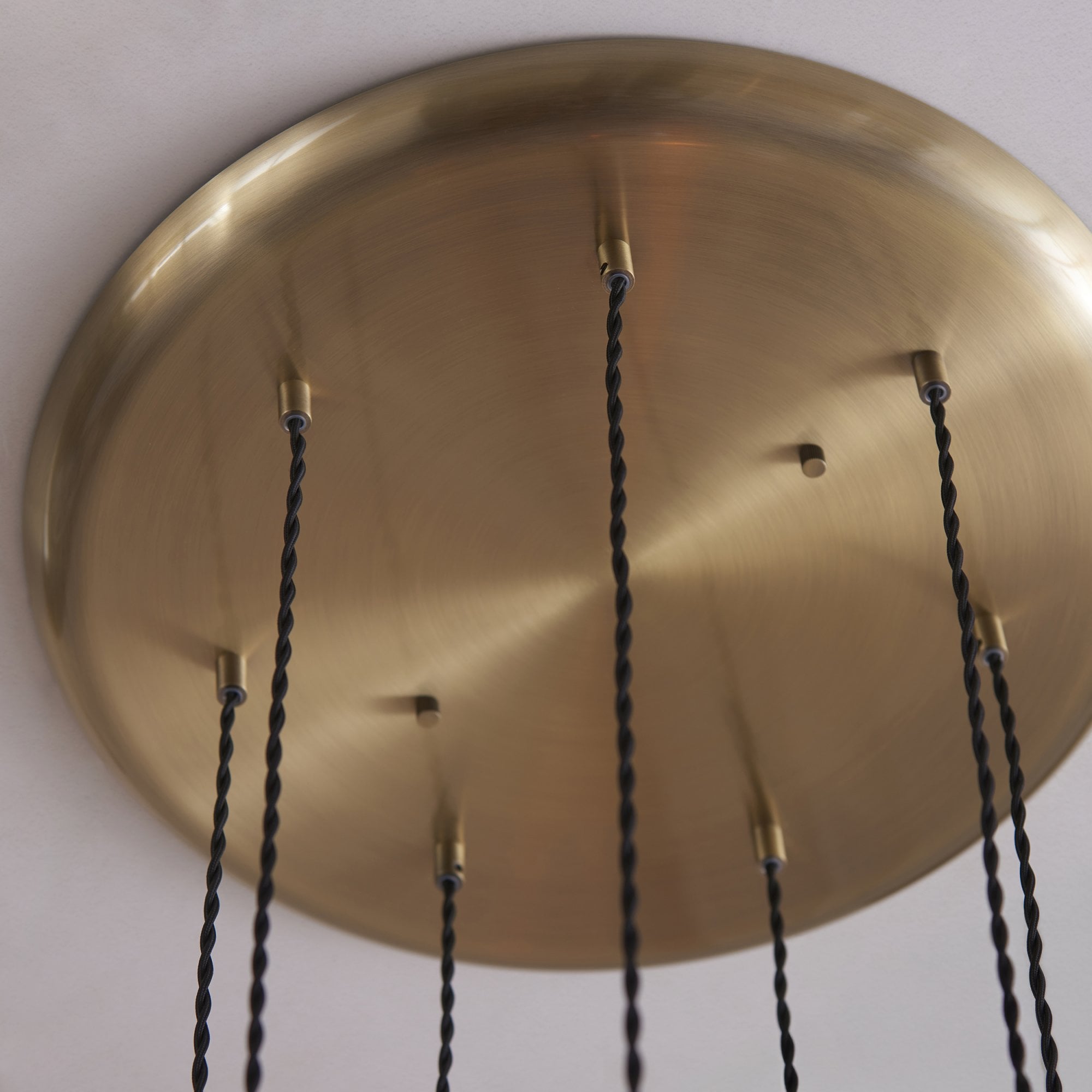 120654 7 Light Pendant Antique Brass Plate & Clear Ribbed Glass