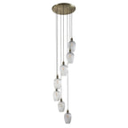 120654 7 Light Pendant Antique Brass Plate & Clear Ribbed Glass