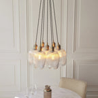 120655 7 Light Pendant Antique Brass Plate & Clear Ribbed Glass