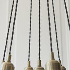 120655 7 Light Pendant Antique Brass Plate & Clear Ribbed Glass