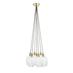 120655 7 Light Pendant Antique Brass Plate & Clear Ribbed Glass