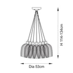 120655 7 Light Pendant Antique Brass Plate & Clear Ribbed Glass