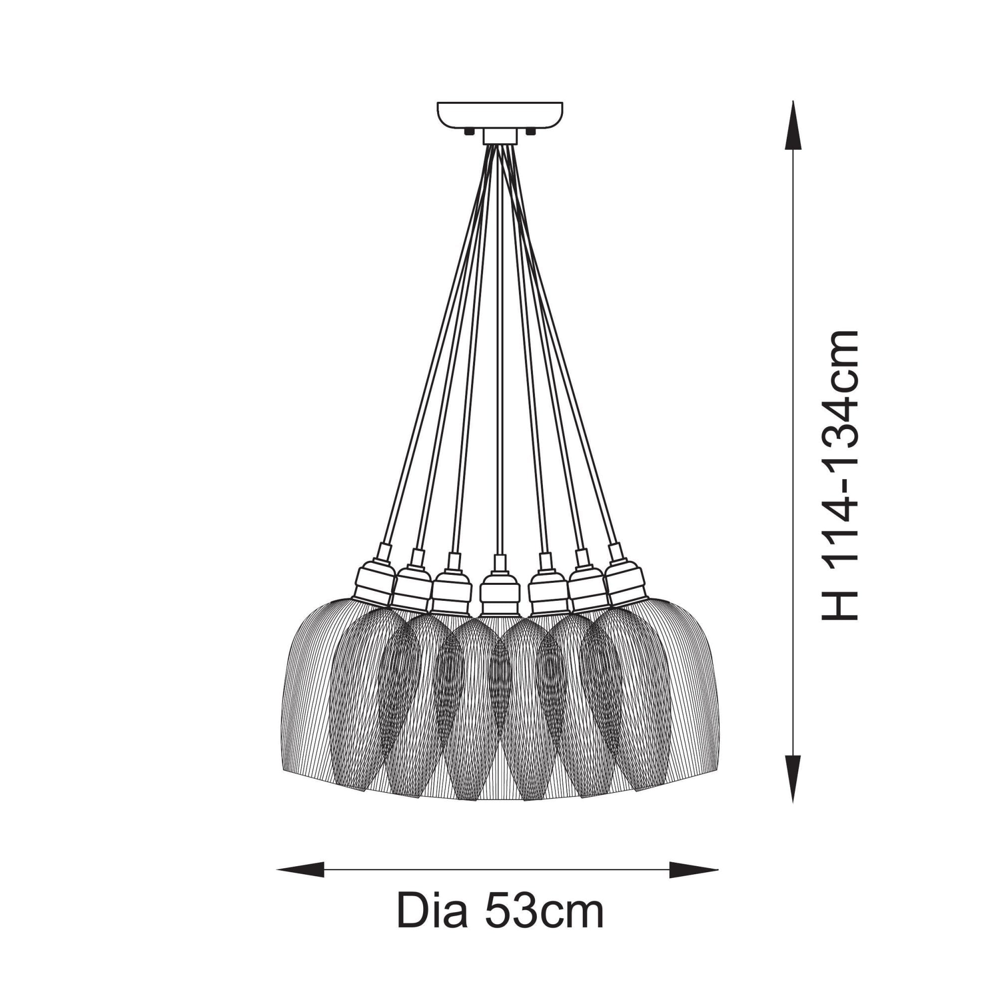 120655 7 Light Pendant Antique Brass Plate & Clear Ribbed Glass