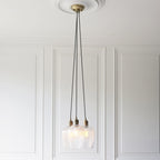 120656 3 Light Pendant Antique Brass Plate & Clear Ribbed Glass