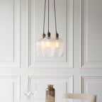 120656 3 Light Pendant Antique Brass Plate & Clear Ribbed Glass