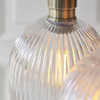 120656 3 Light Pendant Antique Brass Plate & Clear Ribbed Glass