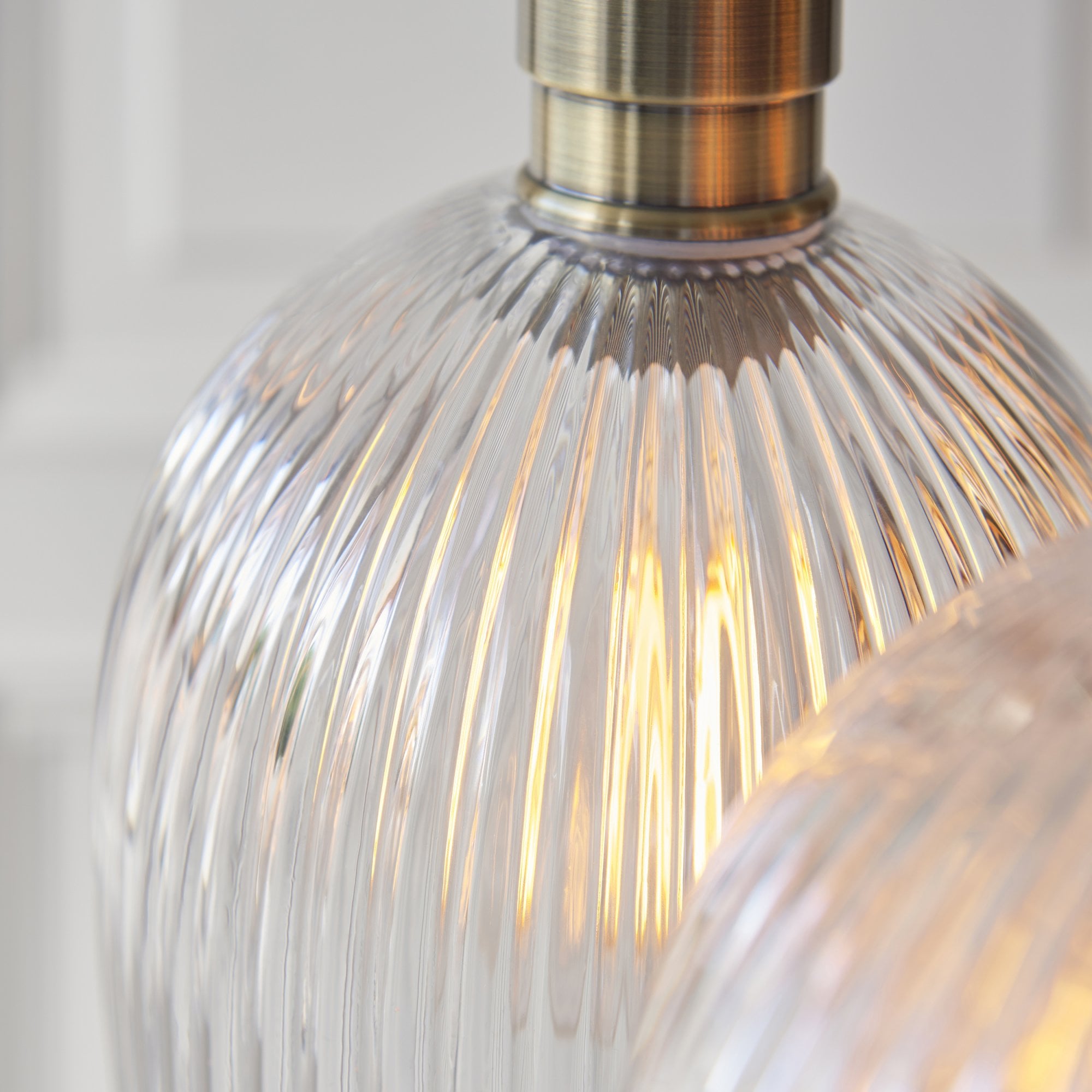 120656 3 Light Pendant Antique Brass Plate & Clear Ribbed Glass