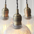120656 3 Light Pendant Antique Brass Plate & Clear Ribbed Glass