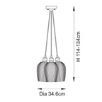 120656 3 Light Pendant Antique Brass Plate & Clear Ribbed Glass