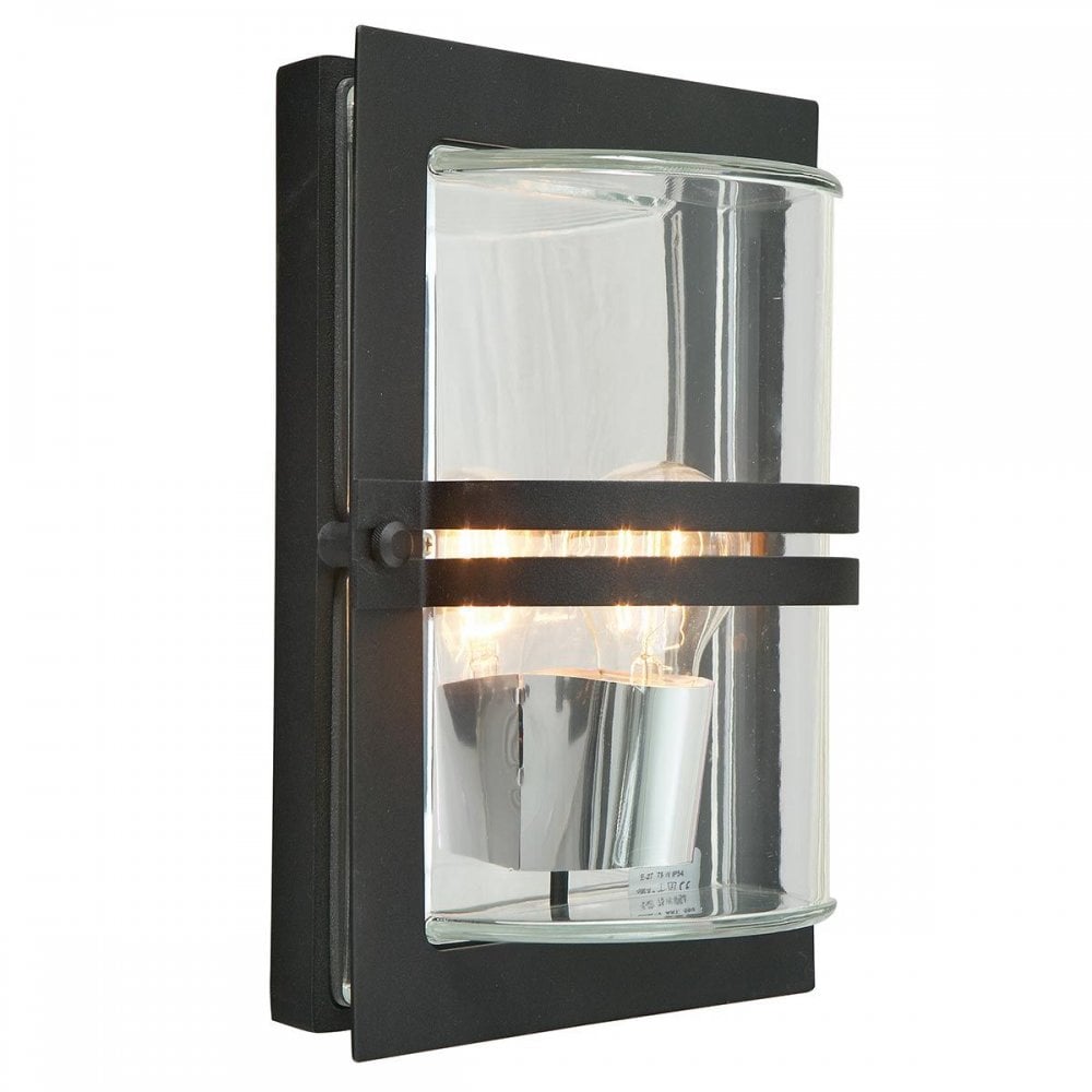 BASEL-E27-BLK-C Basel 1 Light Wall Lantern Black With Clear Glass