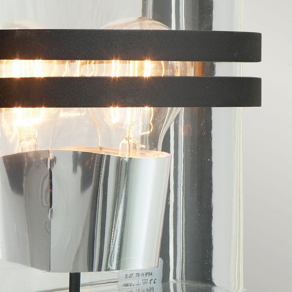 BASEL-E27-BLK-C Basel 1 Light Wall Lantern Black With Clear Glass