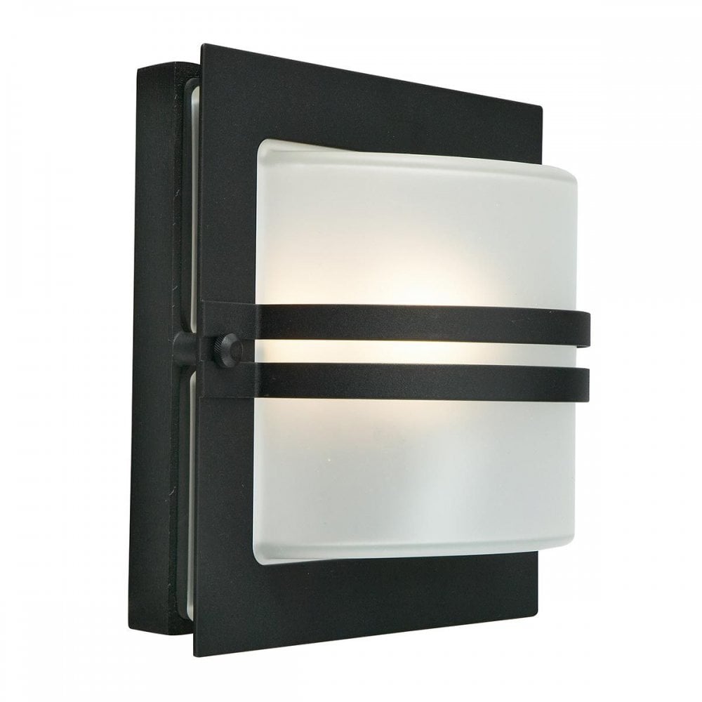 BERN-E27-BLK-F Bern 1 Light Wall Lantern Black With Frosted Glass