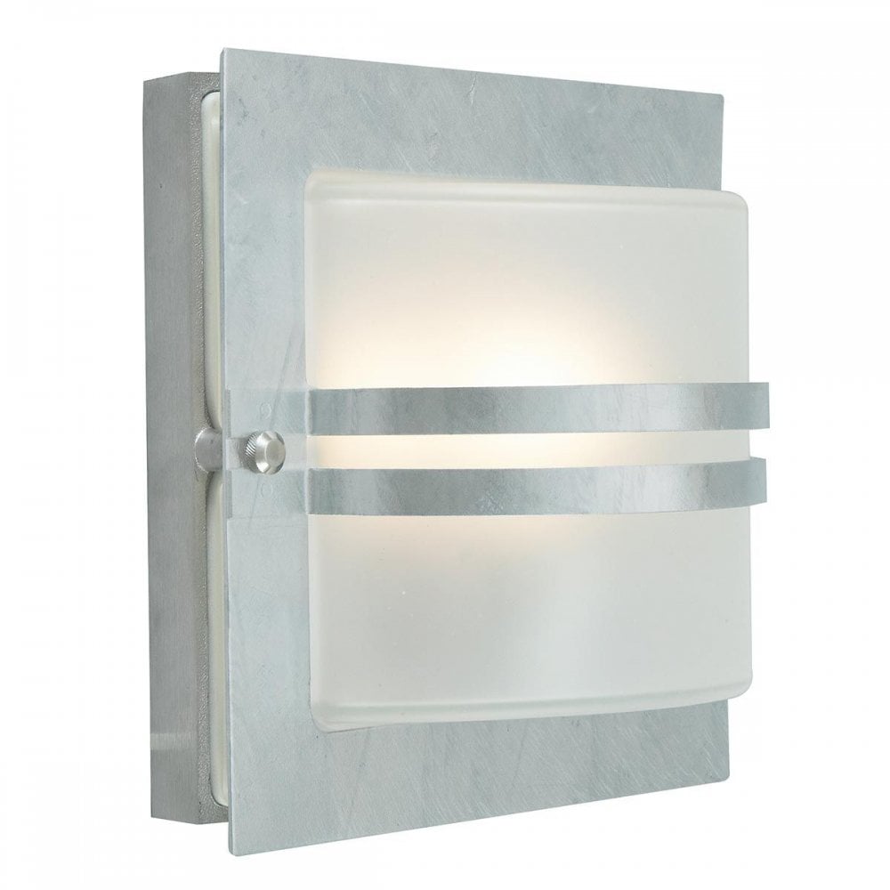 BERN-E27-GAL-F Bern 1 Light Wall Lantern Galvanised With Frosted Glass