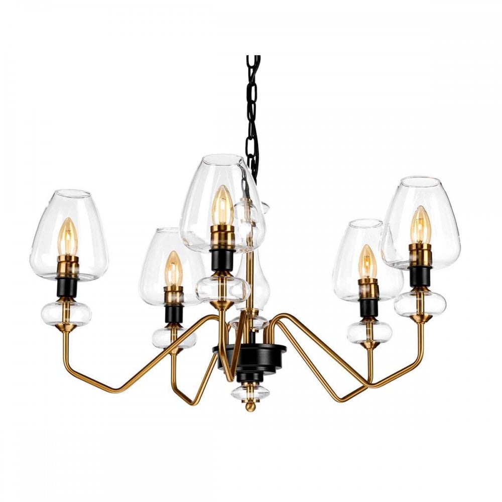 DL-ARMAND5-AB Armand 5 Light Chandelier Aged Brass Plated & Charcoal Black Paint