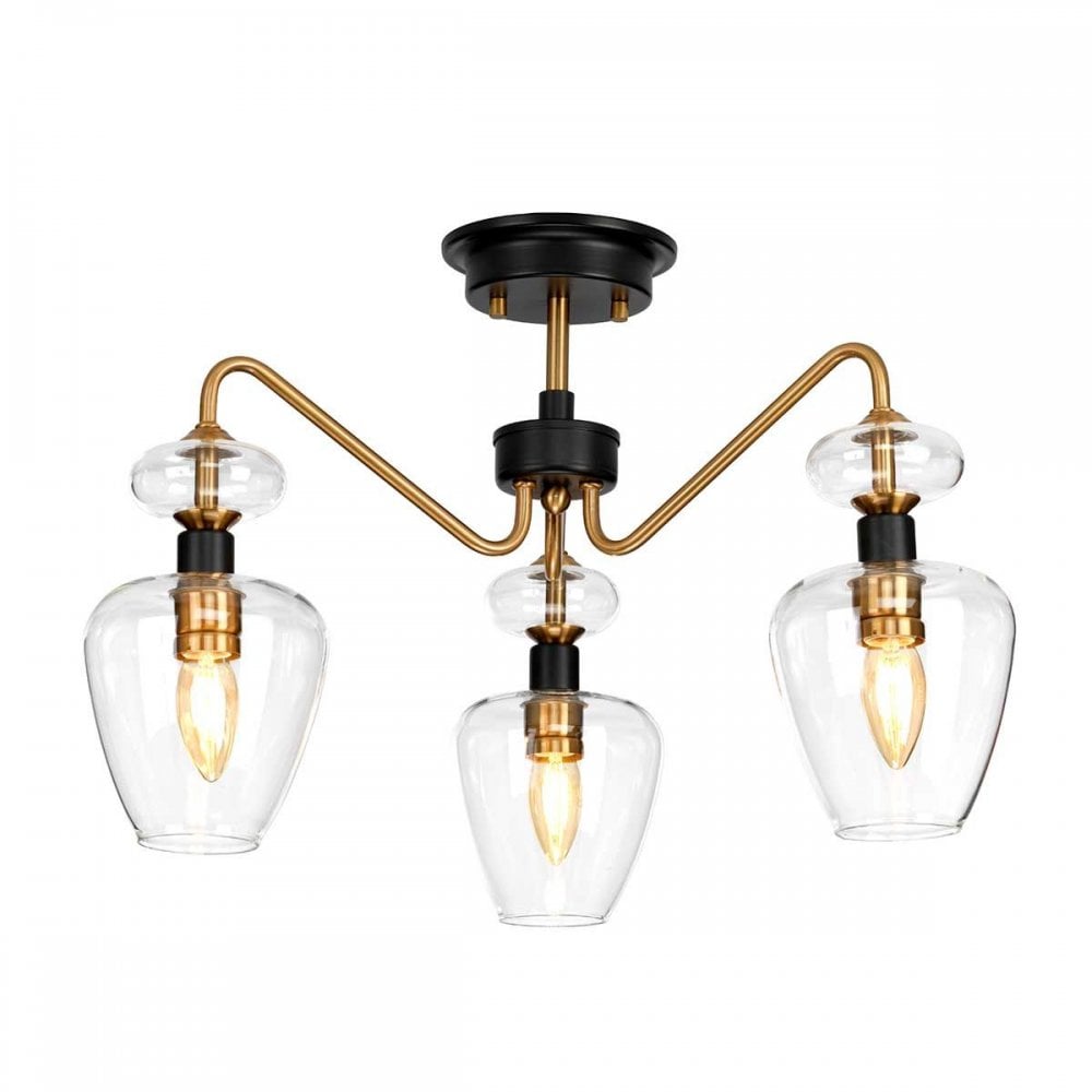 DL-ARMAND-SF3-AB Armand 3 Light Semi-Flush Aged Brass Plated & Charcoal Black Paint