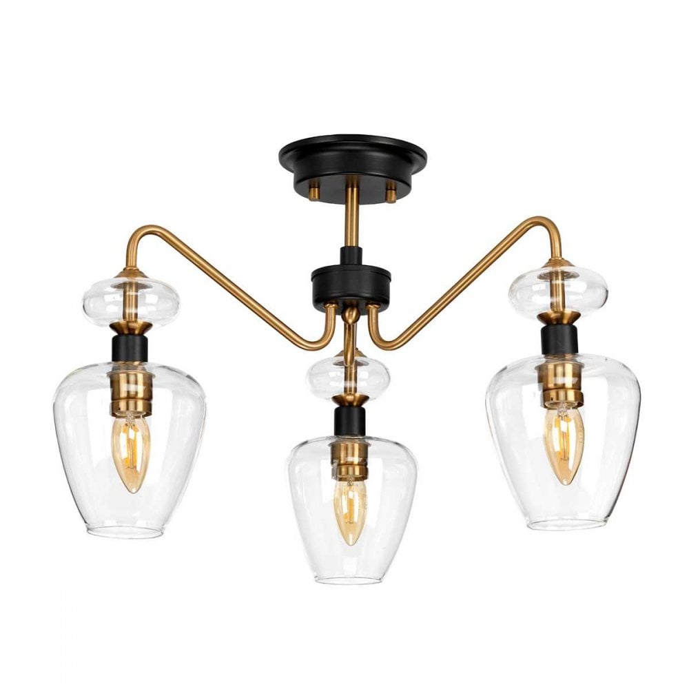 DL-ARMAND-SF3-AB Armand 3 Light Semi-Flush Aged Brass Plated & Charcoal Black Paint