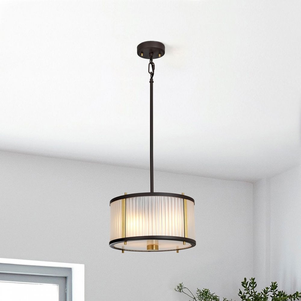 DL-CORONA-2P-BAB Corona 2 Light Pendant Museum Bronze Dark Brown Painted/ Aged Brass