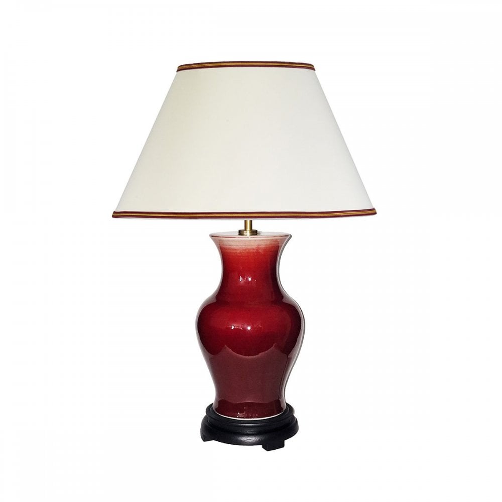 DL-MAJIN-SMALL-TL-OXB Majin Oxblood Red Jar 1 Light Table Lamp with Polycotton shade Oxblood