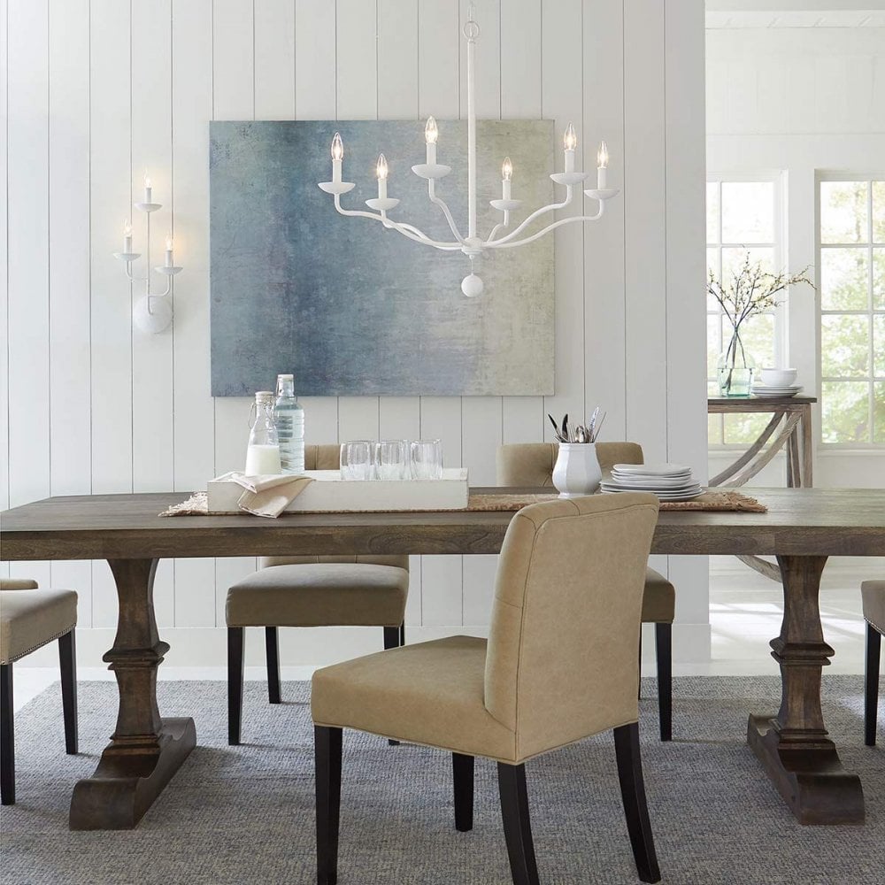 FE-ANNIE6-PSW Annie 6 Light Chandelier Textured Plaster White