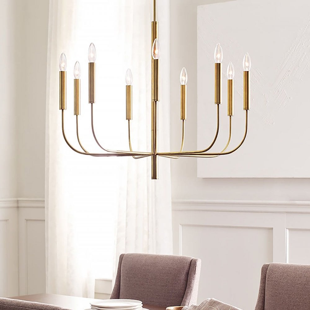 FE-BRIANNA9-BB Brianna 9 Light Chandelier Burnished Brass