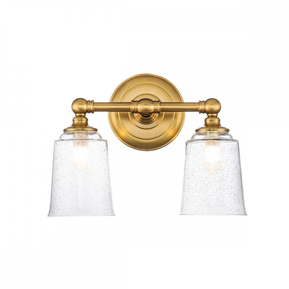 FE-HUGOLAKE2BATH-BB Huguenot Lake 2 Light Wall Light Burnished Brass