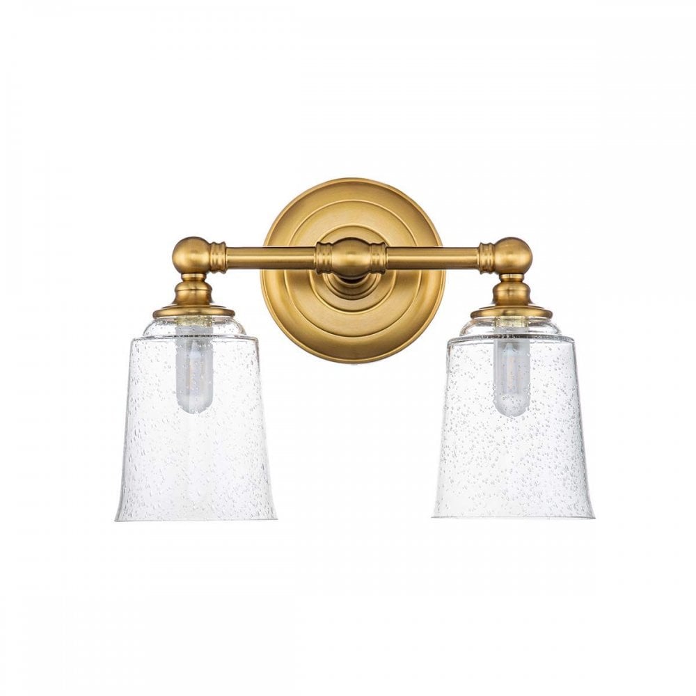 FE-HUGOLAKE2BATH-BB Huguenot Lake 2 Light Wall Light Burnished Brass