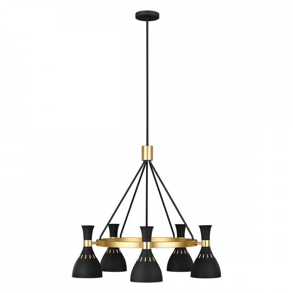 FE-JOAN5-MB Joan 5 Light Chandelier Midnight Black / Burnished Brass