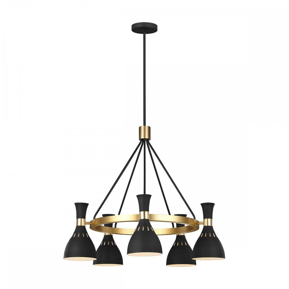 FE-JOAN5-MB Joan 5 Light Chandelier Midnight Black / Burnished Brass