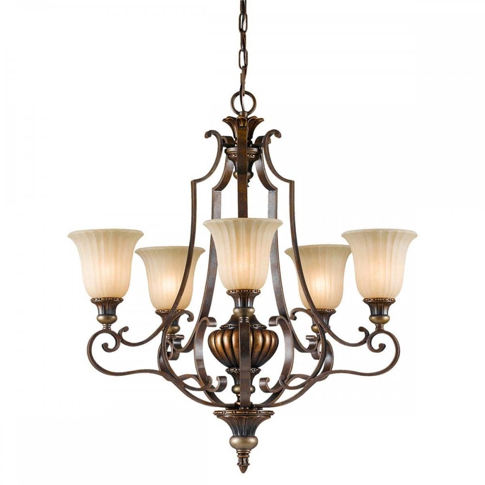FE-KELHAM-HALL5-UPLT Kelham Hall 5 Light Up Light Chandelier Firenze Gold/British Bronze