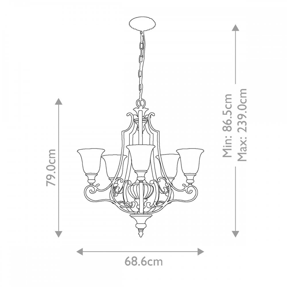 FE-KELHAM-HALL5-UPLT Kelham Hall 5 Light Up Light Chandelier Firenze Gold/British Bronze