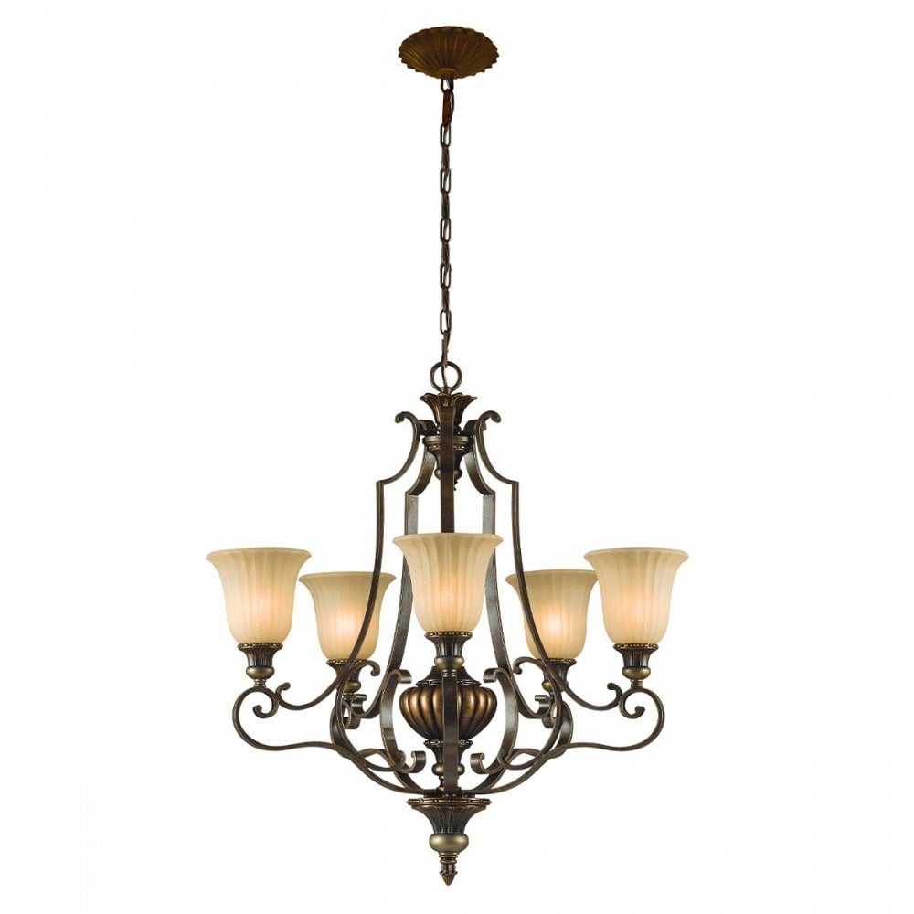 FE-KELHAM-HALL5-UPLT Kelham Hall 5 Light Up Light Chandelier Firenze Gold/British Bronze