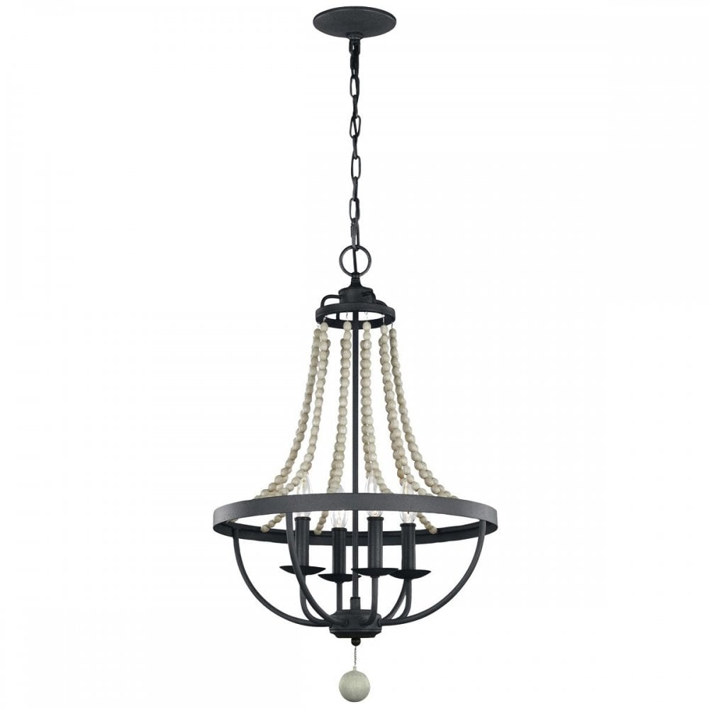FE-NORI4-DWZ Nori 4 Light Chandelier Dark Weathered Zinc with Driftwood Grey