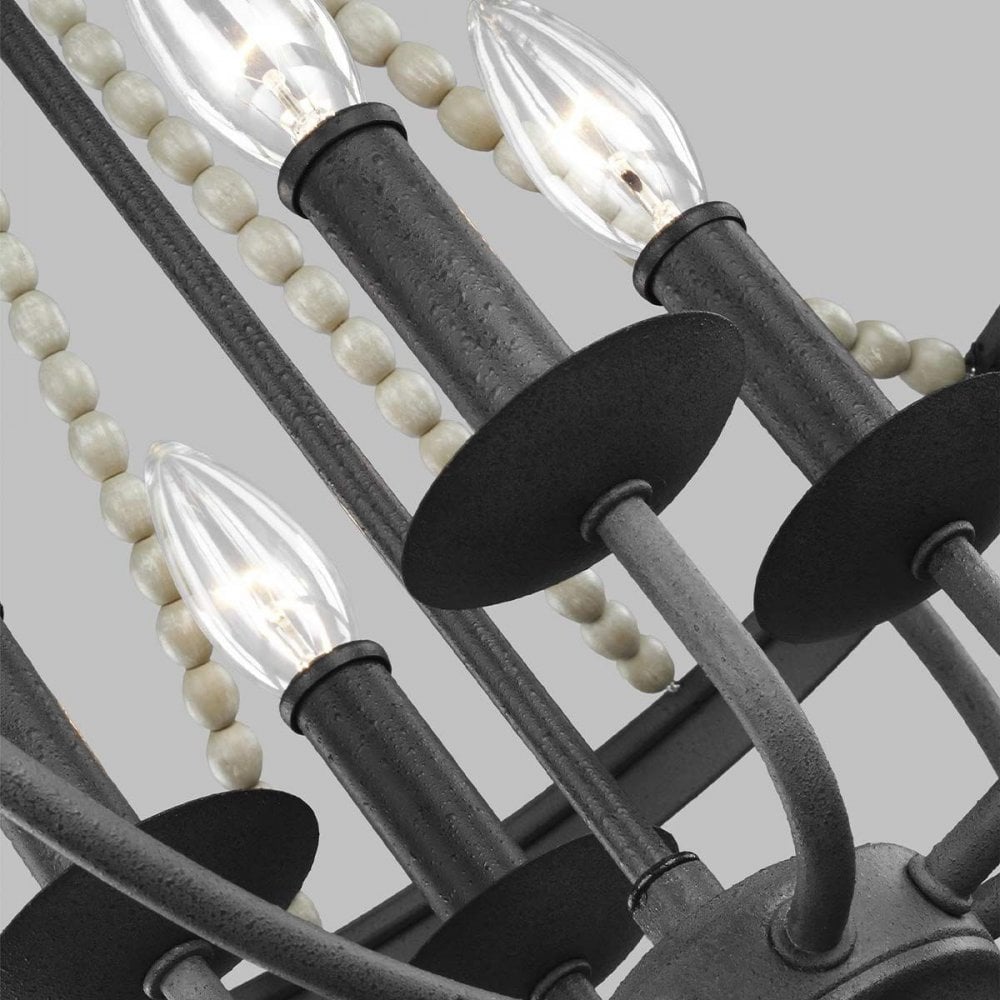 FE-NORI4-DWZ Nori 4 Light Chandelier Dark Weathered Zinc with Driftwood Grey