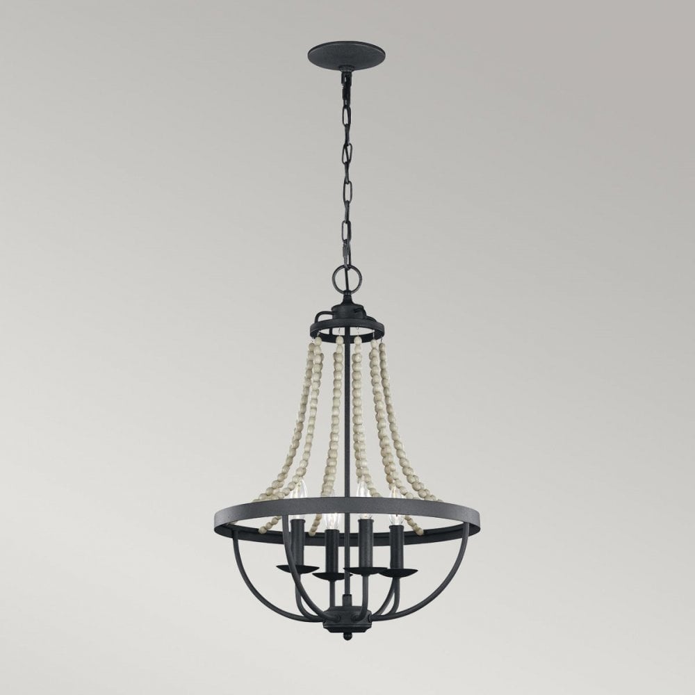 FE-NORI4-DWZ Nori 4 Light Chandelier Dark Weathered Zinc with Driftwood Grey