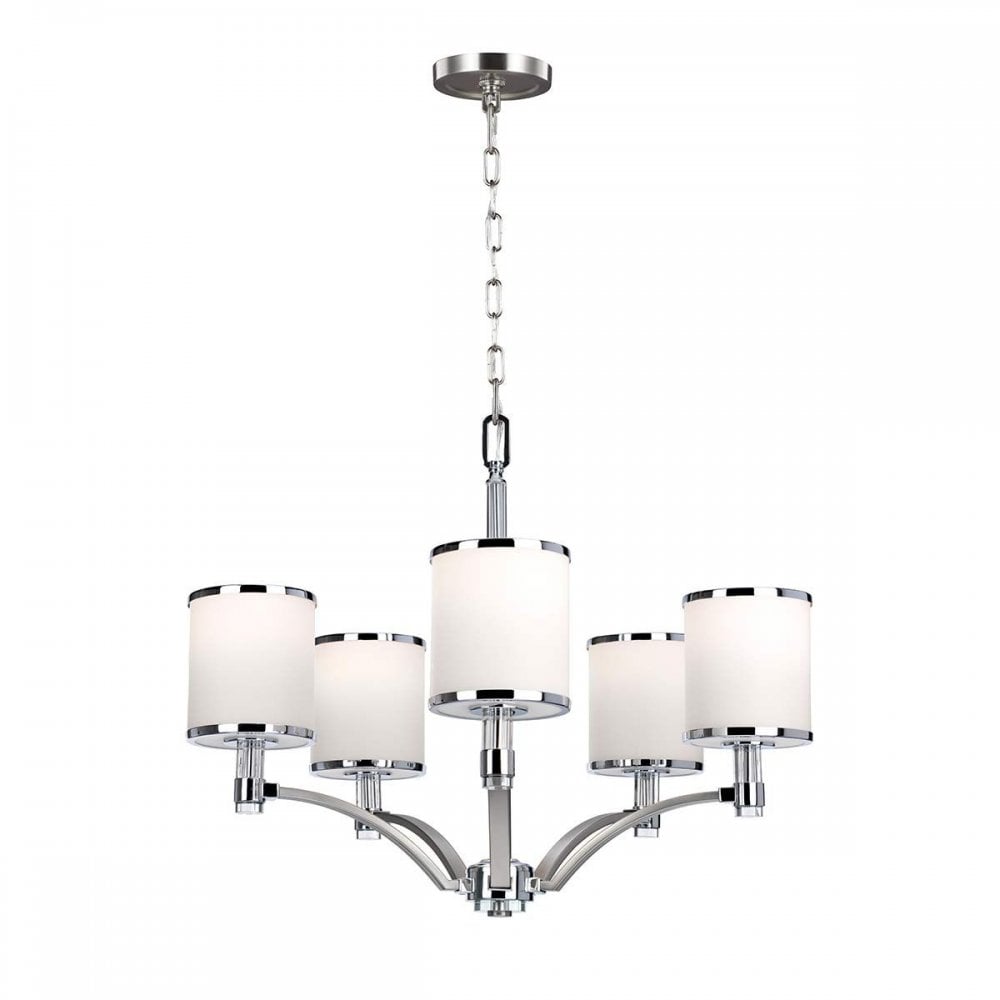 FE-PROSPECT-PARK5 Prospect Park 5 Light Chandelier Satin Nickel with Chrome
