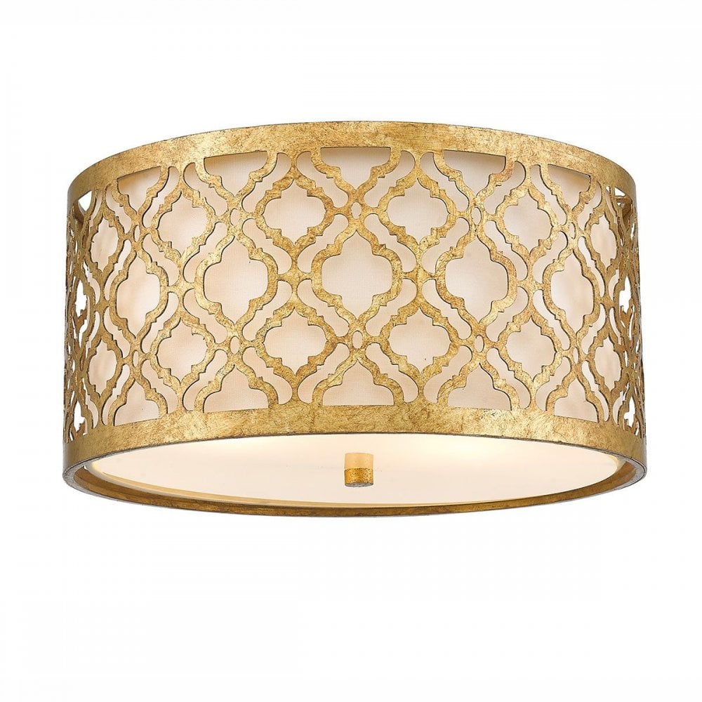 GN-ARABELLA-F Arabella 2 Light Flush Distressed Gold, Ivory Shade