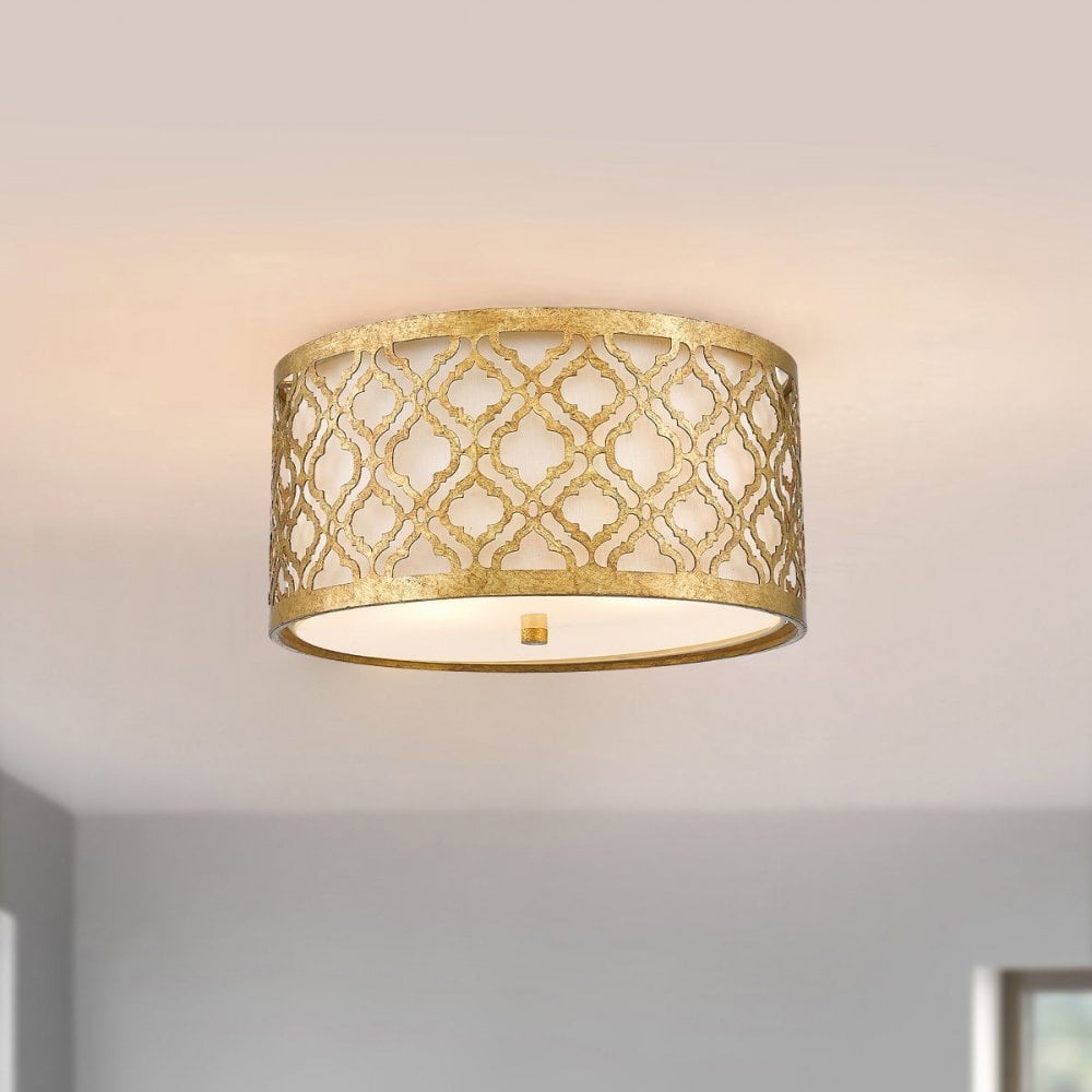 GN-ARABELLA-F Arabella 2 Light Flush Distressed Gold, Ivory Shade