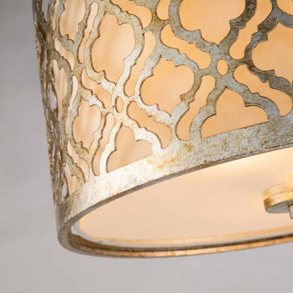 GN-ARABELLA-F Arabella 2 Light Flush Distressed Gold, Ivory Shade
