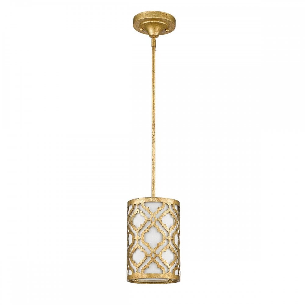 GN-ARABELLA-MP Arabella 1 Light Duo-Mount Mini Pendant Distressed Gold, Ivory Shade