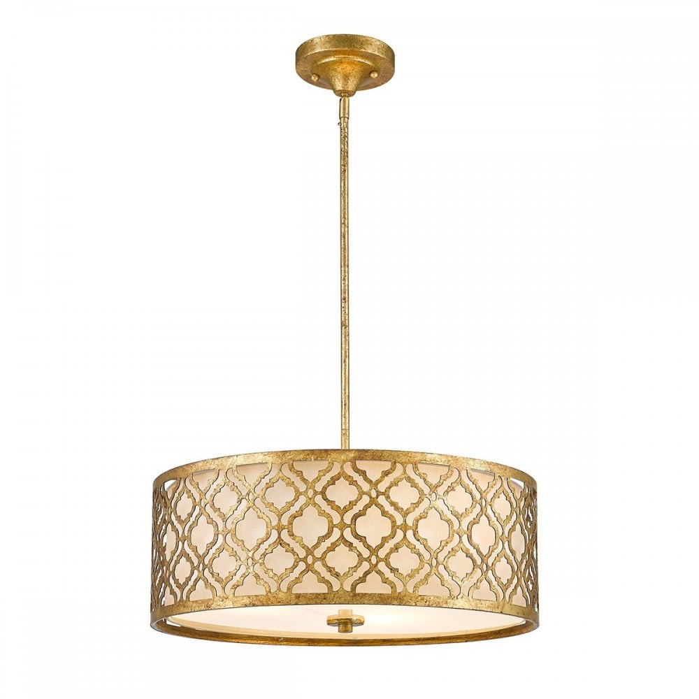 GN-ARABELLA-P-L Arabella 3 Light Duo-Mount Large Pendant Distressed Gold, Ivory Shade