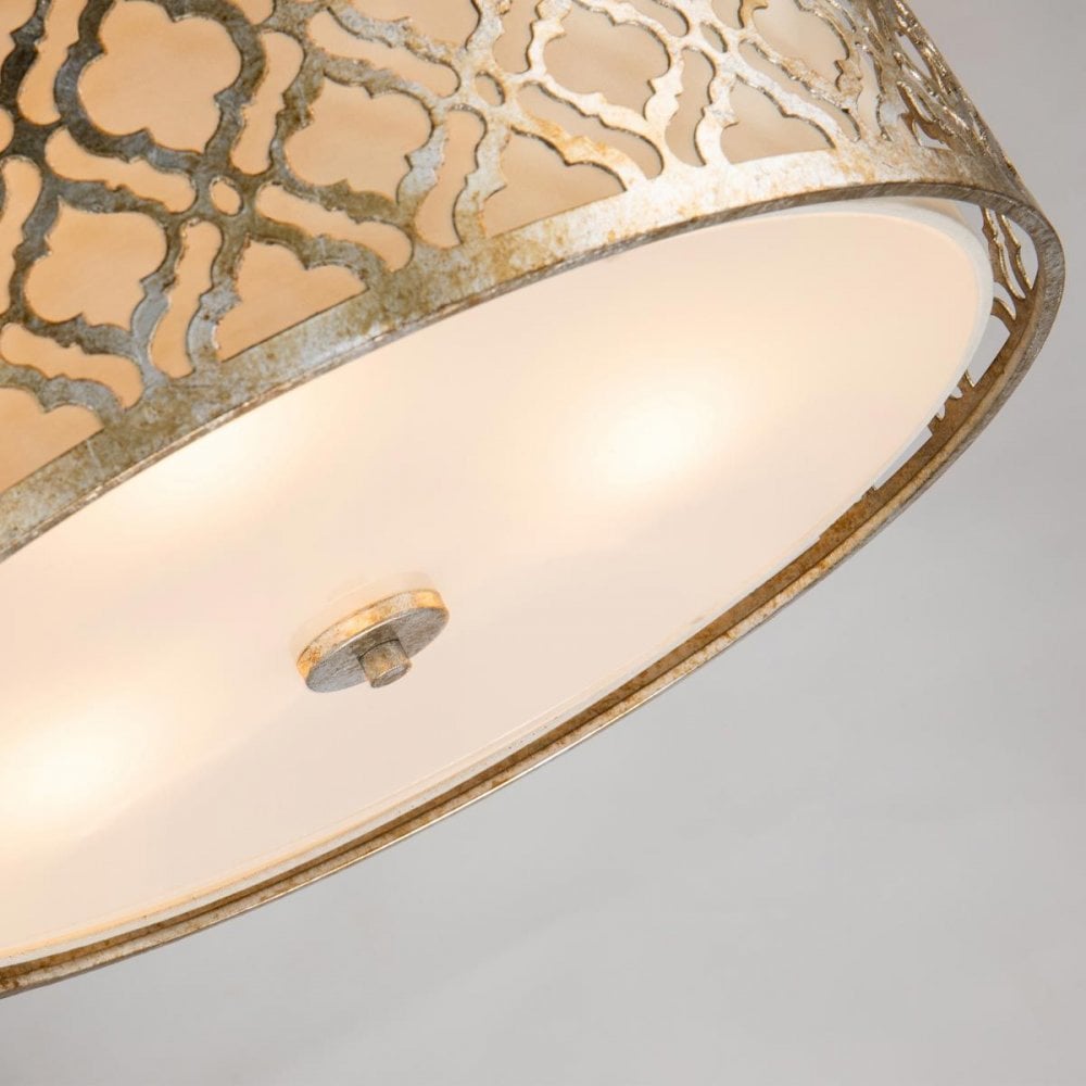 GN-ARABELLA-P-L Arabella 3 Light Duo-Mount Large Pendant Distressed Gold, Ivory Shade