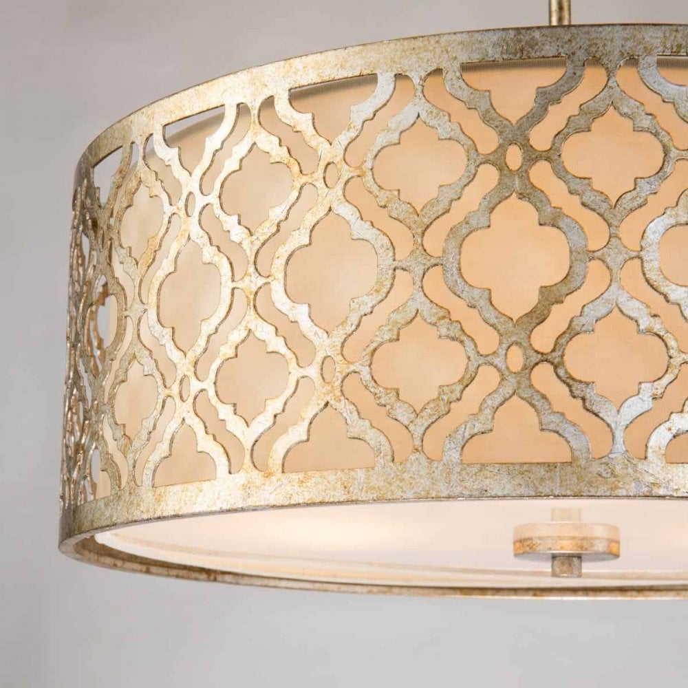 GN-ARABELLA-P-L Arabella 3 Light Duo-Mount Large Pendant Distressed Gold, Ivory Shade
