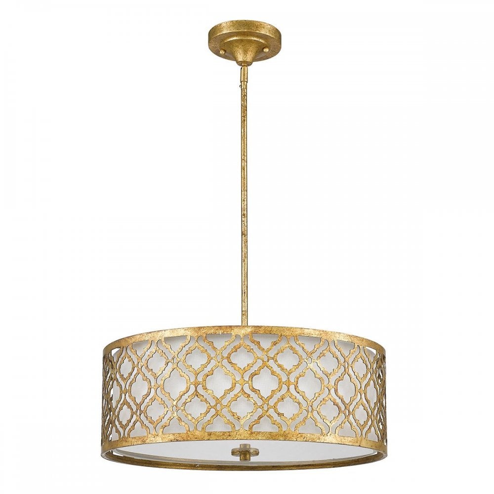 GN-ARABELLA-P-L Arabella 3 Light Duo-Mount Large Pendant Distressed Gold, Ivory Shade