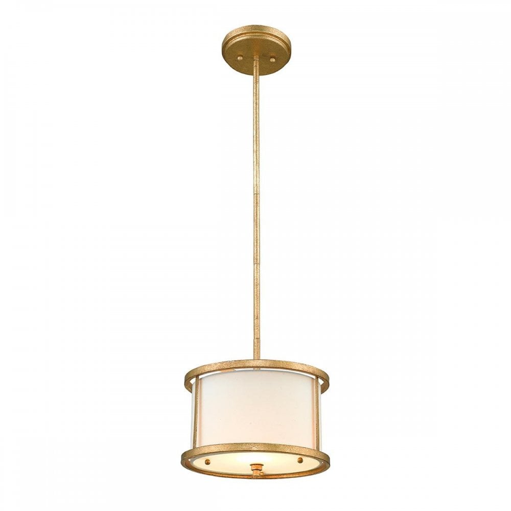 GN-LEMURIA-MP Lemuria 1 Light Duo-Mount Mini Pendant Distressed Gold, Ivory Shade