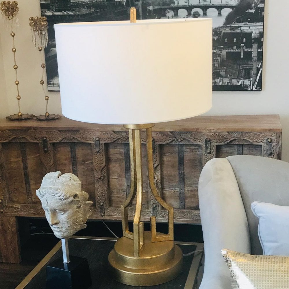 GN-LEMURIA-TL Lemuria 1 Light Table Lamp Distressed Gold, Ivory Shade