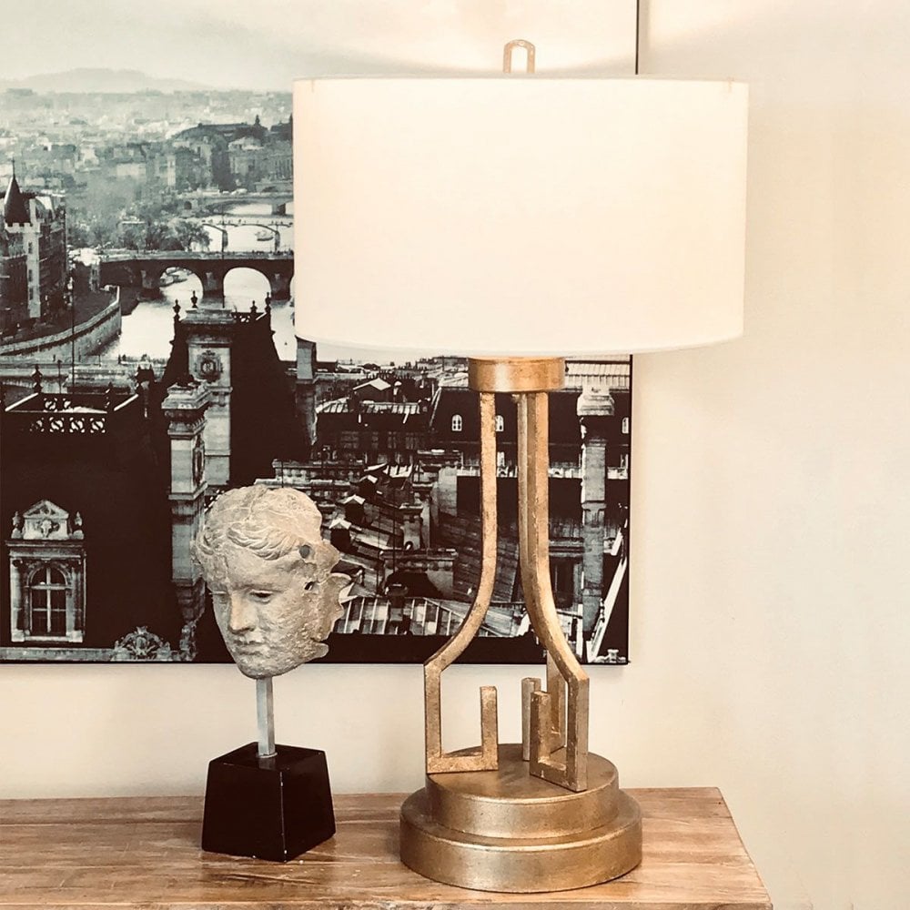 GN-LEMURIA-TL Lemuria 1 Light Table Lamp Distressed Gold, Ivory Shade