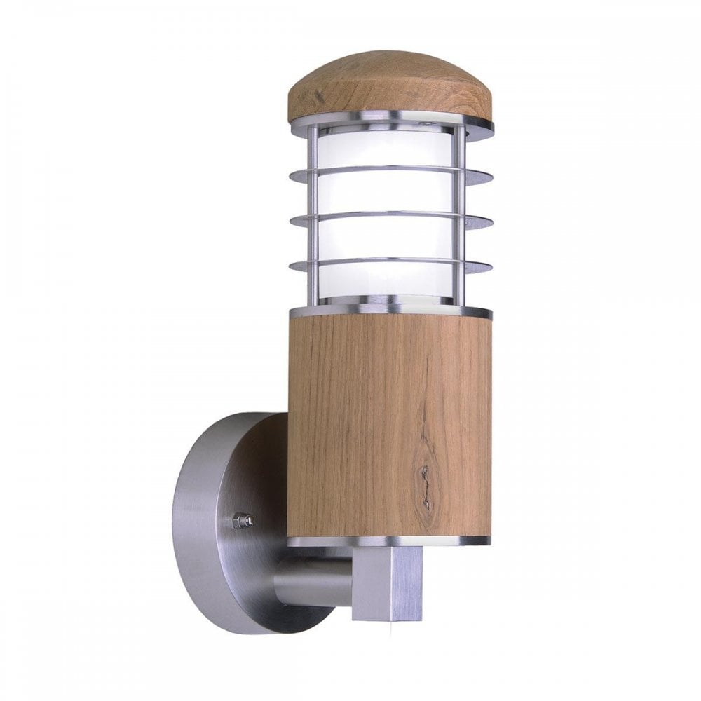 GZ-POOLE-W Poole 1 Light Wall Light Teak and Stainless Steel
